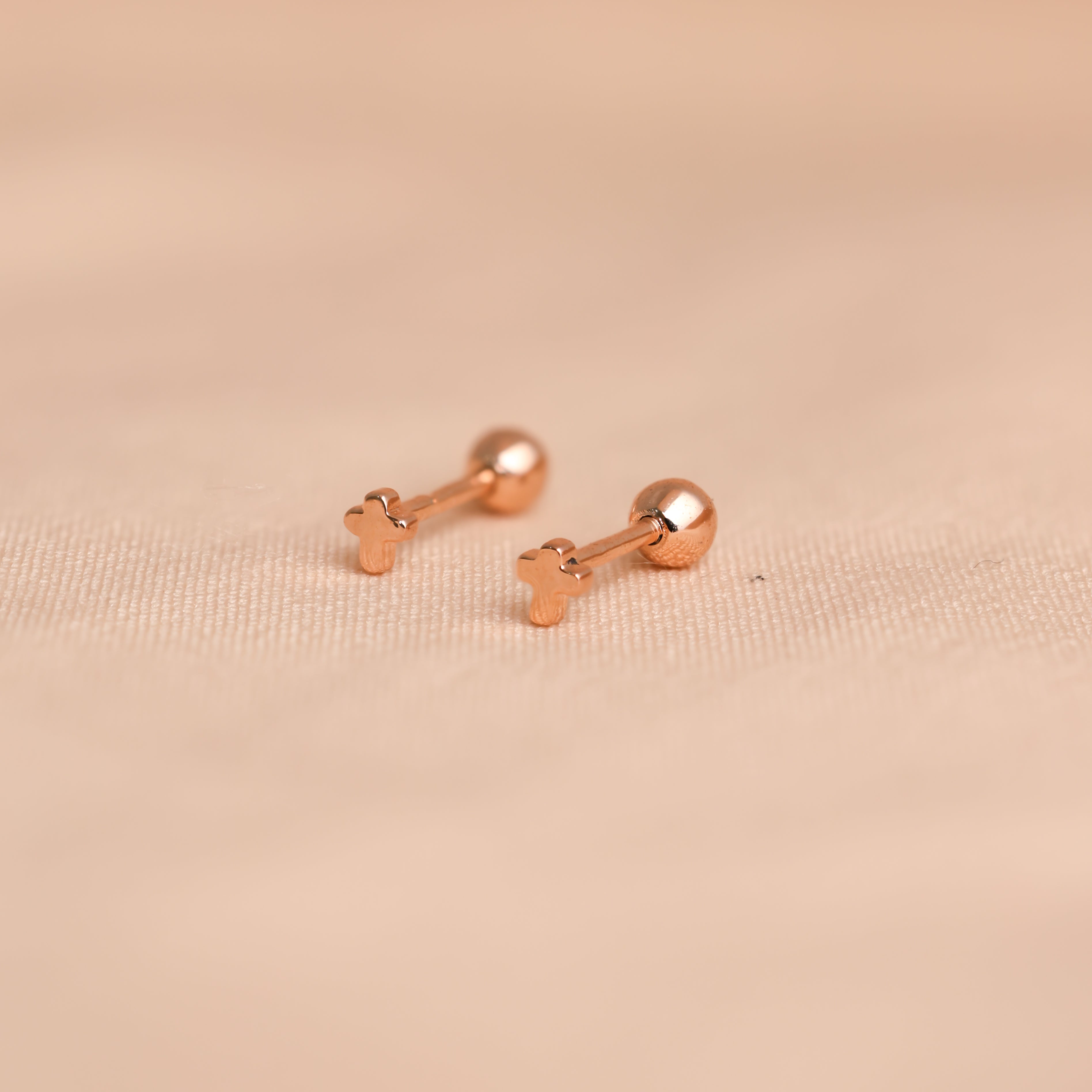 Rose Gold Plated Tiny Cross Studs For Women/Girls